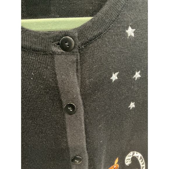 Vintage Terazzo Women Embroidered Sweater Cardigan Halloween Cat Lady Moon Witch - Picture 10 of 10